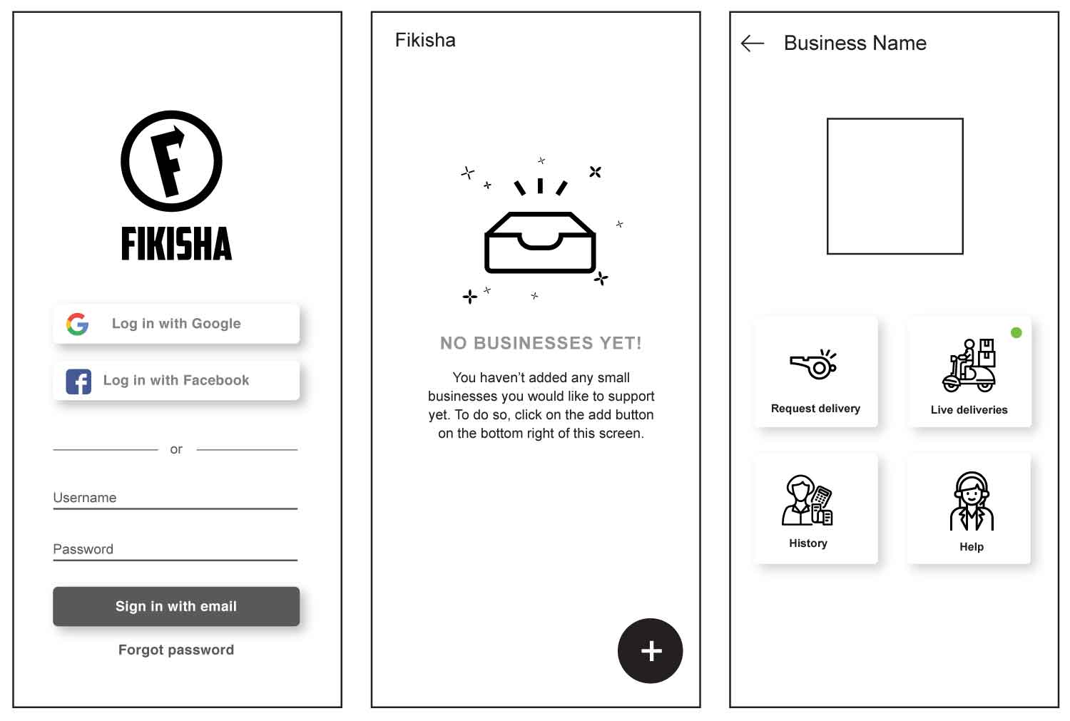 Fikisha Web Application Development and Logo Design onboarding screens