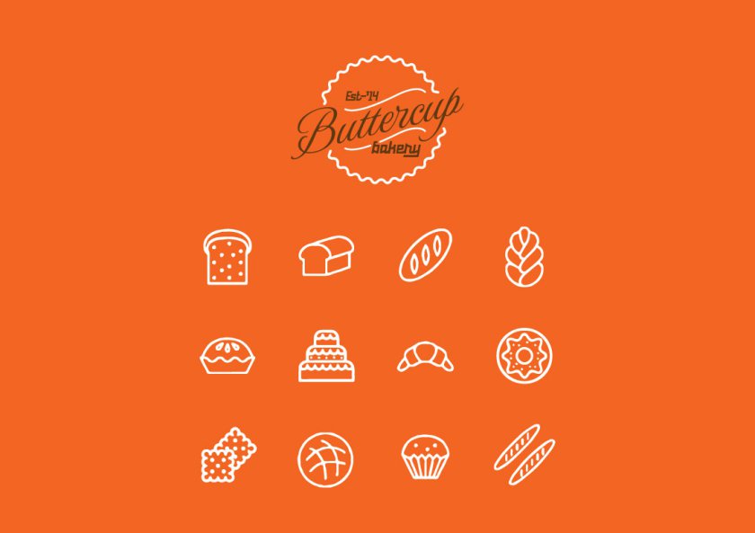 Buttercup bakery logo design icons orange bg